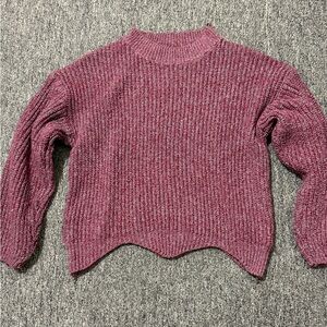 Knit purple sweater with scalloped bottom. Size small